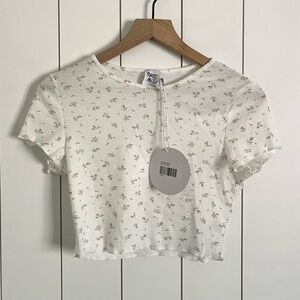 Princess Polly Ribbed Floral Crop Tee